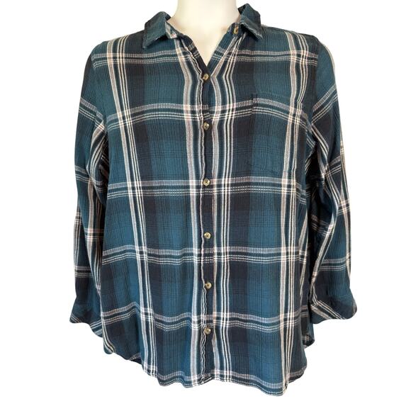 Rustic Grunge Plaid Button Down Shirt Women's Plus Size 2XL Flannel Cabin Core - Picture 2 of 11